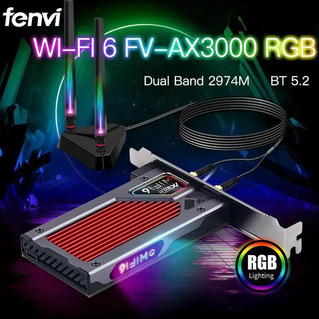 Alt view image 5 of 5 - AX3000RGB Wi-Fi 6 PCIe WiFi Card PC Gaming Desktop For Bluetooth5.2 Dual Band 802.11AX Wireless Adapter MU-MIMO RGB Light