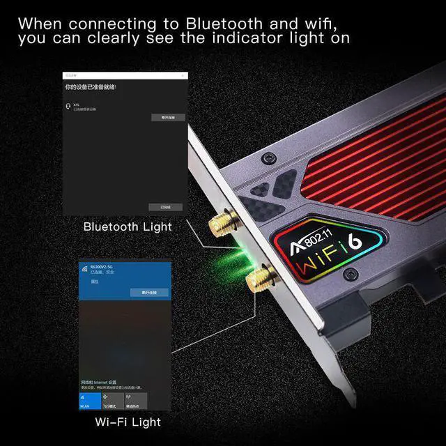 Alt view image 4 of 5 - AX3000RGB Wi-Fi 6 PCIe WiFi Card PC Gaming Desktop For Bluetooth5.2 Dual Band 802.11AX Wireless Adapter MU-MIMO RGB Light