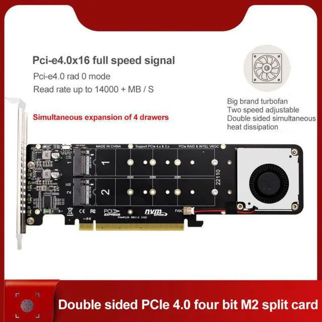Alt view image 5 of 5 - 4-disk NVME Raid PCI-E X16 Split Card PCI—E X16 To M.2 M-key NVME X4SSD RAID Motherboard Adapter
