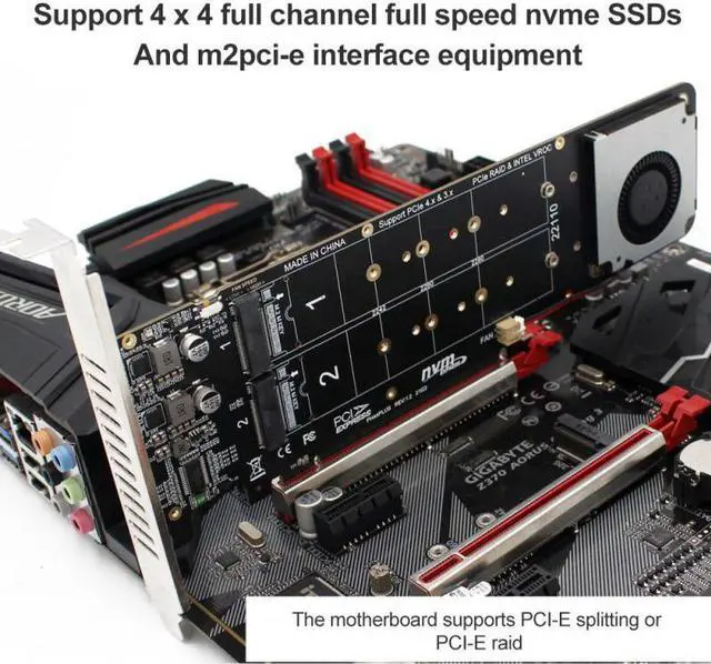 Alt view image 2 of 5 - 4-disk NVME Raid PCI-E X16 Split Card PCI—E X16 To M.2 M-key NVME X4SSD RAID Motherboard Adapter