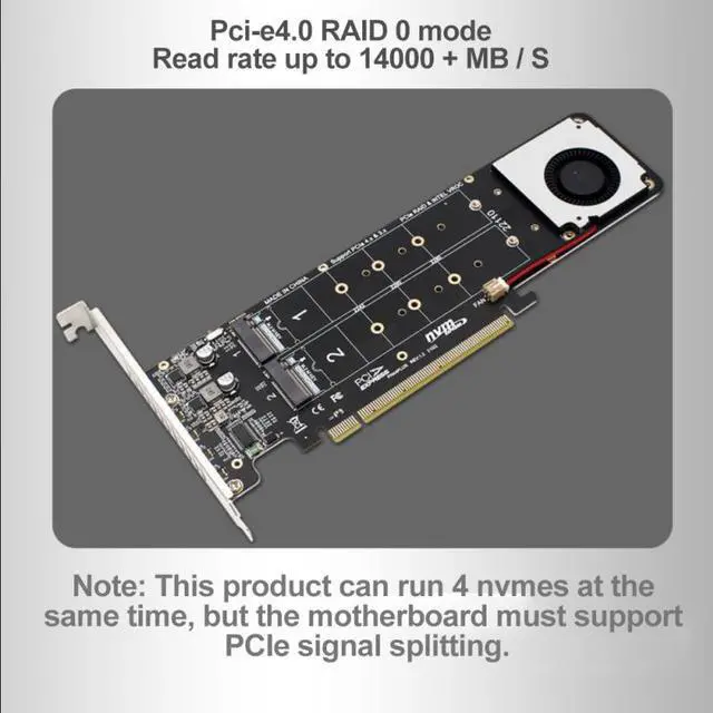 Alt view image 3 of 5 - 4-disk NVME Raid PCI-E X16 Split Card PCI—E X16 To M.2 M-key NVME X4SSD RAID Motherboard Adapter