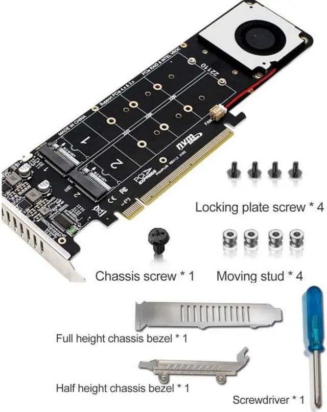 Alt view image 4 of 5 - X16 To M.2 M-key NVME X4 SSD RAID Array Expansion Adapter Split Card Four Slots Support 2242/2260/2280/22110 With Turbofan