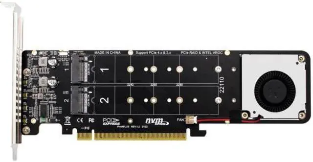 Main image of X16 To M.2 M-key NVME X4 SSD RAID Array Expansion Adapter Split Card Four Slots Support 2242/2260/2280/22110 With Turbofan