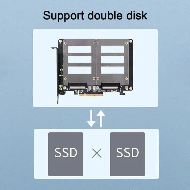 Alt view image 3 of 5 - X8 X16 Dual Disk U.2 Riser Card 2-U2X8 SSD PCIE 4.0 X8 X16 Adapter Card Rate 14000Mb/s For Windows 10/8/Linux