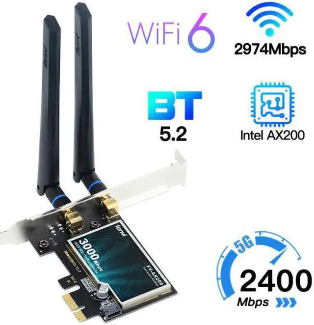 Main image of 3000Mbps PCI-e Wireless Adapter Intel AX210 wifi 6E Wlan Card Bluetooth 5.2 Dual Band 2.4GHz/5GHz MU-MIMO AX200NGW 802.11ax