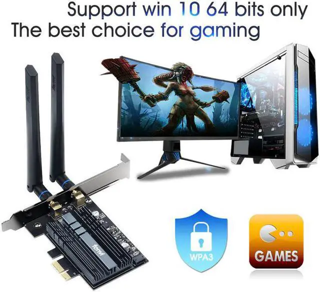 Alt view image 4 of 5 - 3000Mbps PCI-e Wireless Adapter Intel AX210 wifi 6E Wlan Card Bluetooth 5.2 Dual Band 2.4GHz/5GHz MU-MIMO AX200NGW 802.11ax