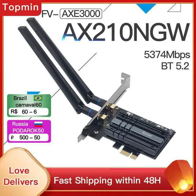 Alt view image 5 of 5 - 3000Mbps PCI-e Wireless Adapter Intel AX210 wifi 6E Wlan Card Bluetooth 5.2 Dual Band 2.4GHz/5GHz MU-MIMO AX200NGW 802.11ax