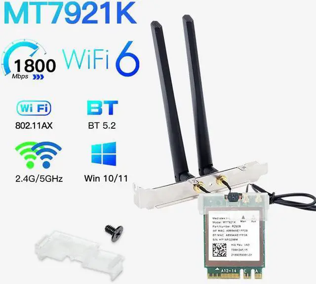 Alt view image 5 of 5 - 6E Tri Band MT7921K Bluetooth 5.2 Network Adapter NGFF 802.11ax Wireless Card For Win10/Win11 For PC/Laptop Like AX200