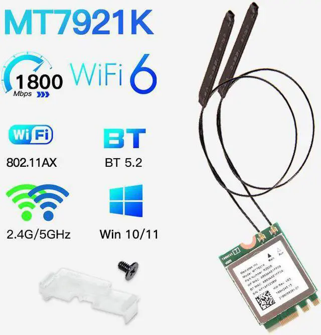 Alt view image 2 of 5 - 6E Tri Band MT7921K Bluetooth 5.2 Network Adapter NGFF 802.11ax Wireless Card For Win10/Win11 For PC/Laptop Like AX200