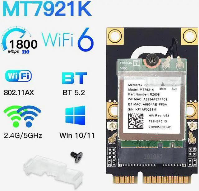 Alt view image 3 of 5 - 6E Tri Band MT7921K Bluetooth 5.2 Network Adapter NGFF 802.11ax Wireless Card For Win10/Win11 For PC/Laptop Like AX200