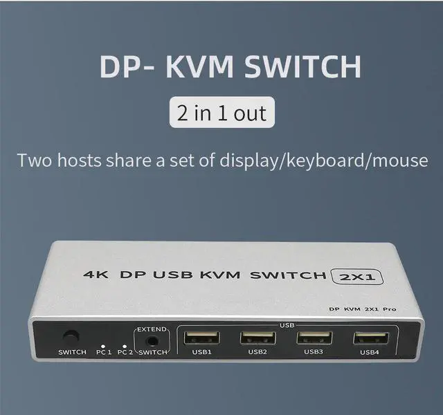 Alt view image 2 of 3 - Displayport KVM Switch 8K@60Hz USB Displayport KVM DP Switcher 4KX2K/60Hz Displayport 2 in 1 out KVM USB