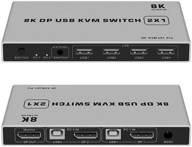 Main image of Displayport KVM Switch 8K@60Hz USB Displayport KVM DP Switcher 4KX2K/60Hz Displayport 2 in 1 out KVM USB