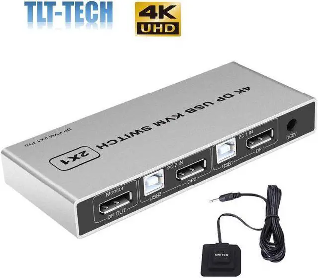 Alt view image 3 of 3 - Displayport KVM Switch 8K@60Hz USB Displayport KVM DP Switcher 4KX2K/60Hz Displayport 2 in 1 out KVM USB