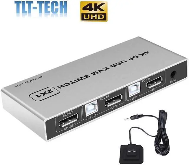 Alt view image 2 of 3 - 8K Displayport KVM Switch USB Displayport KVM 144Hz DP Switcher 4KX2K/60Hz 2K/144Hz Displayport 2 in 1 out KVM USB