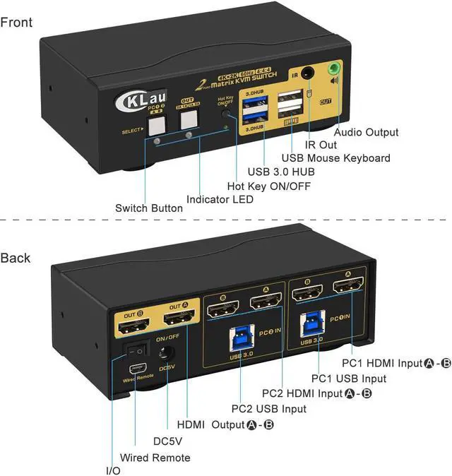 Alt view image 2 of 5 - au 2x2 USB 3.0 Dual Monitor Matrix  KVM Switch with Audio Compatible 4Kx2K@60Hz 4:4:4 Support Five Switching Modes