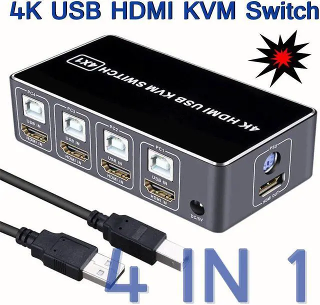 Alt view image 5 of 5 - 4 in 1 -compatible kvm switch usb 4 Port 4K Connector For computer monitor tv box displayport hub Mouse Keyboard