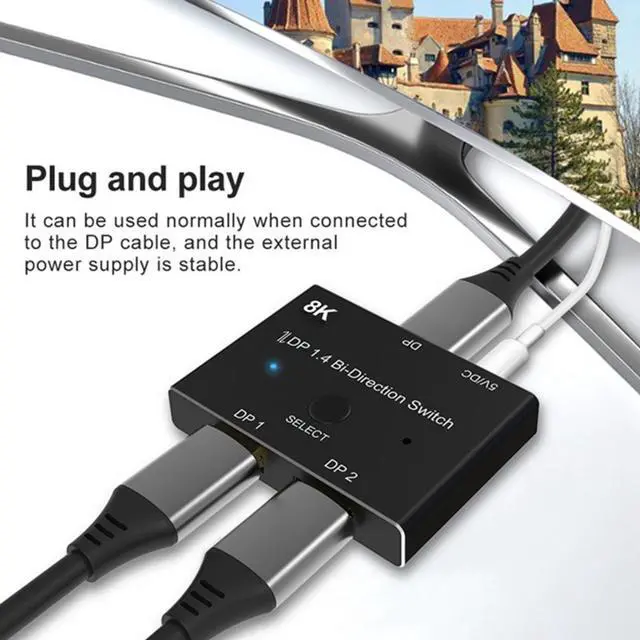 Alt view image 2 of 5 - Displayport 8K DP 1.4 Splitter Switch 2 Ports Bi-Direction 8K@60Hz 4K@144Hz Converter Ultra HD 8K 3D HDCP For KVM Switch