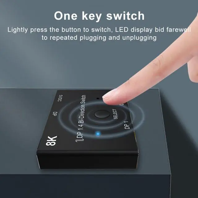 Alt view image 3 of 5 - Displayport 8K DP 1.4 Splitter Switch 2 Ports Bi-Direction 8K@60Hz 4K@144Hz Converter Ultra HD 8K 3D HDCP For KVM Switch