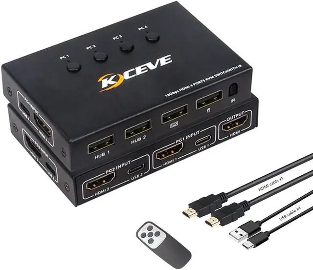 Alt view image 2 of 6 - KVM Switch HDMI 4 Port Box 4K@60Hz,MLEEDA USB and HDMI Switch for 4 Computers Share Keyboard Mouse Printer and one HD Monitor