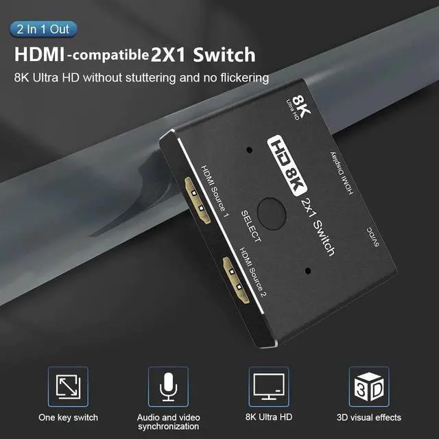 Alt view image 5 of 5 - 8K -compatible 2.1 Switch Splitter KVM 2 in1 Out Ultra HD Switcher for Computer laptop 2 sources to 1 display Switcher NEW