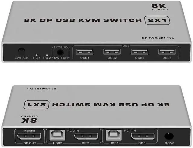 Alt view image 2 of 5 - 8K Dual-port DP USB KVM Displayport KVM Switch 4K@144hz 2-port USB KVM 8K Displayport 1.4 Switch KVM mouse&keyboad supported