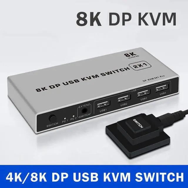 Alt view image 5 of 5 - 8K Dual-port DP USB KVM Displayport KVM Switch 4K@144hz 2-port USB KVM 8K Displayport 1.4 Switch KVM mouse&keyboad supported