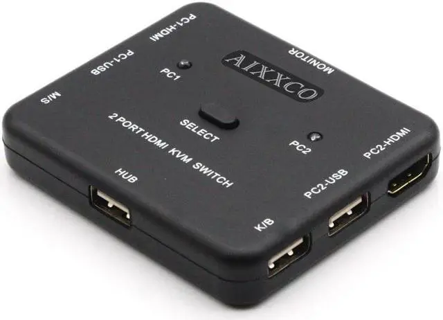 Alt view image 2 of 6 - AIXXCO HDMI KVM Switch 1.4v Switcher 2 Port PCs Sharing 2 Devices for Keyboard Mouse Printer Monitor Selector HDMI Switch KVM