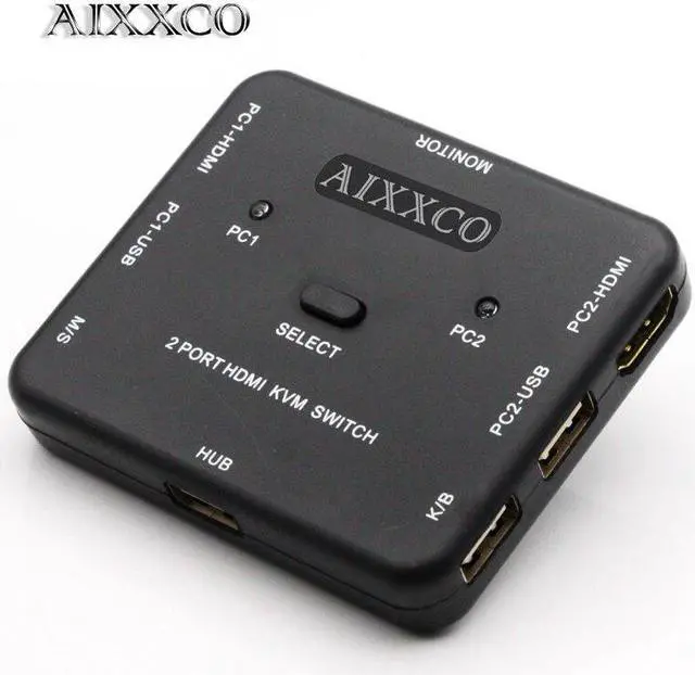 Main image of AIXXCO HDMI KVM Switch 1.4v Switcher 2 Port PCs Sharing 2 Devices for Keyboard Mouse Printer Monitor Selector HDMI Switch KVM