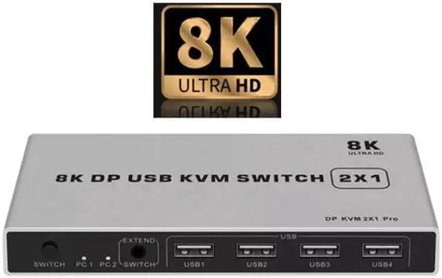 Main image of 2 Port Displayport KVM Switch 8K@60Hz USB Displayport KVM DP Switcher USB KVM 4K@144hz Displayport 2 in 1 out