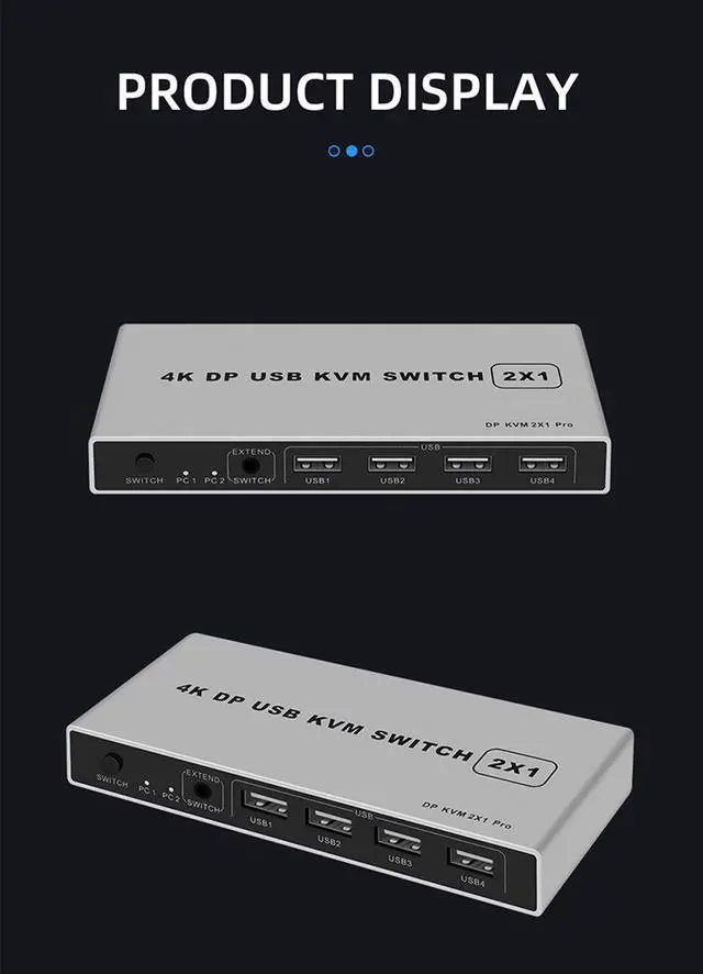 Alt view image 4 of 5 - 2 Port Displayport KVM Switch 8K@60Hz USB Displayport KVM DP Switcher USB KVM 4K@144hz Displayport 2 in 1 out