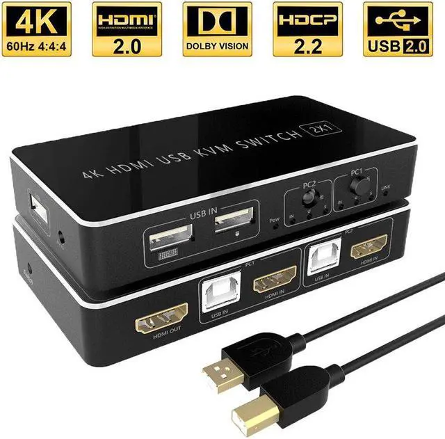 Alt view image 4 of 4 - 2022 4K 60Hz  KVM Switch 2 Port 4K USB Switch KVM Switcher for Sharing Printer Keyboard Mouse TV KVM Splitter Switch