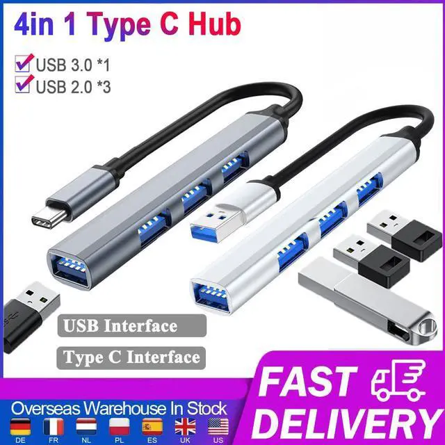 Alt view image 5 of 5 - 4 Ports USB 3.0 Type C HUB Multi Splitter OTG Adapter Laptop PC High Speed Dock Station For Notebook 2.5 Inch Mobile HDD Grey