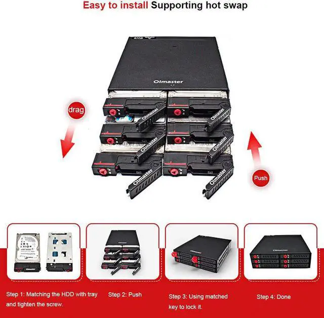 Alt view image 2 of 5 - 4 / 6-Bay 2.5inch SATA SSD HDD Hot Swap Mobile Rack/Enclosure Hard Disk Enclosure Rack Data Storage For 5.25 Drive Bay