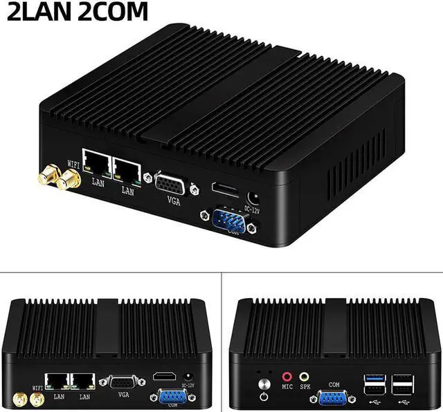 Alt view image 6 of 7 - Fanless Mini PC Dual LAN Celeron N2830 J1900 Mini Computer 2*Gigabit LAN Windows 7 10 WIFI USB Desktop Micro Htpc Nuc Ps