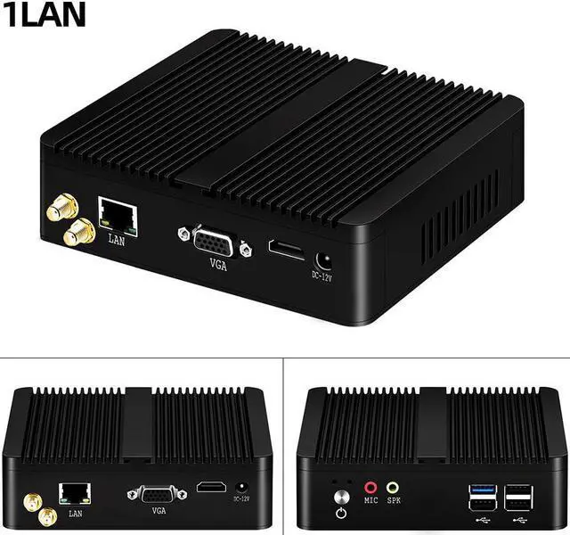 Alt view image 7 of 7 - Fanless Mini PC Dual LAN Celeron N2830 J1900 Mini Computer 2*Gigabit LAN Windows 7 10 WIFI USB Desktop Micro Htpc Nuc Ps