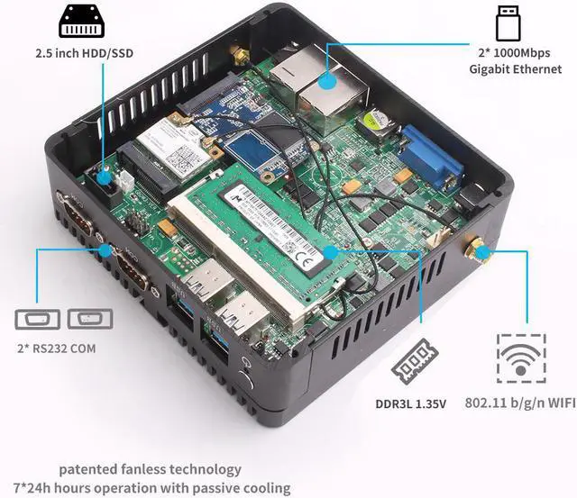 Alt view image 3 of 5 - Industrial Mini PC Celeron J4125 Windows 10 Pro HTPC Dual LAN Gigabit 2 COM WiFi HDMI 2955U Mini Computer Desktop