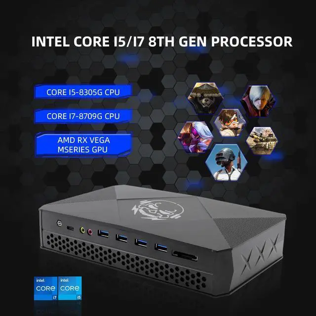 Main image of Gaming PC Processor i7 Mini Pc Windows 10 Pro i7 8709G i5 8305G AMD Radeo RX Vega M GH mini computer gamer 4x4K Display