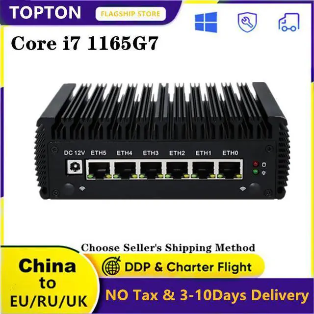 Alt view image 5 of 5 - Fanless Mini PC Pfsense Intel Core i5-1135G7 i7-1165G7 i211AT 6LAN RJ45 COM 4*USB  AES-NI Gateway Server Firewall Router