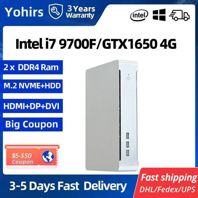 Alt view image 5 of 5 - 9th Gen Mini Gaming Pc Intel Xeon D1581 Core i3 9100F i5 9400F i7 9700F  GTX1650 GDDR5 DVI HD DP 4K Multi-Display AC WiFi