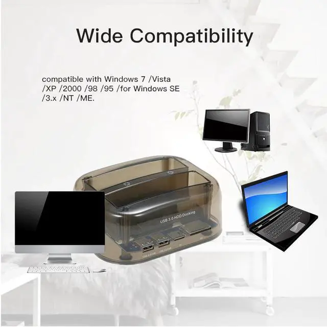Alt view image 3 of 5 - External 2.5 3.5 Hard Drive/Disk/SATA/IDE/Dual/SSD/HDD Docking Station USB 3.0 eSATA HD Card Reader/Housing/Box Laptop