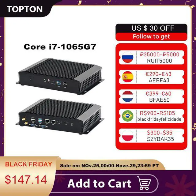 Alt view image 5 of 5 - Topton 10th Gen Intel Core i7 i5 i3 J4125 Industrial Mini PC 2Lans 2COM Rs232 Rugged Metal Computer Windows 10 Linux WiFi