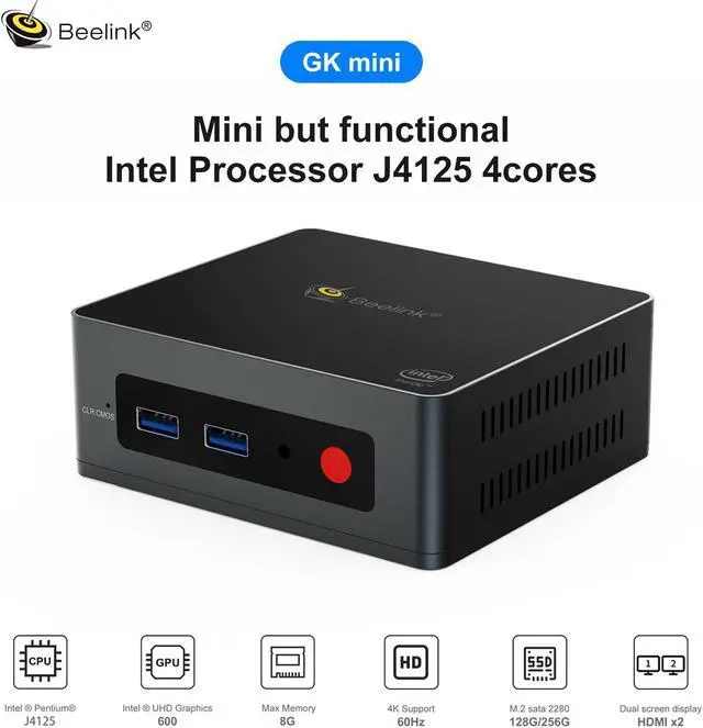 Alt view image 5 of 5 - GK Mini PC   Celeron J4125 8GB DDR4 128GB/256GB SSD Windows 10 Dual WIFI, 4K UHD WIN10 Desktop NUC Gigabit LAN