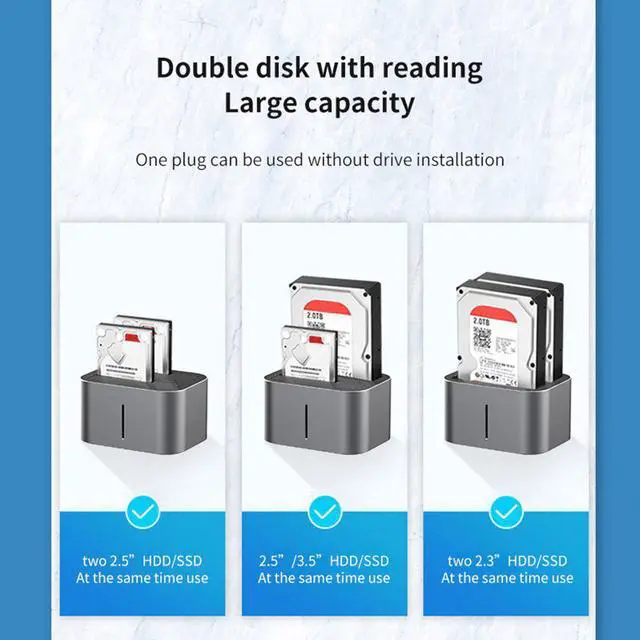 Alt view image 3 of 5 - Bay External Hard Drive Docking Station Enclosure Disk Case Support 14TB for 3.5/2.5 inch SATA to USB 3.0 HDD SSD Docking