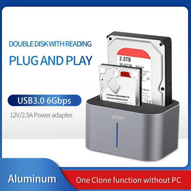 Alt view image 5 of 5 - Bay External Hard Drive Docking Station Enclosure Disk Case Support 14TB for 3.5/2.5 inch SATA to USB 3.0 HDD SSD Docking