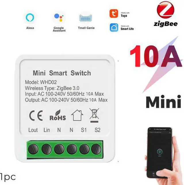Main image of 10A 16A Tuya Zigbee Wifi Mini Switch White PC 2 Way DIY Smart Home Control Module Light Timer for Alexa Google Home Smart Life