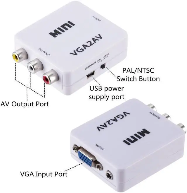 Alt view image 4 of 5 - VGA to AV Mini Converter Adapter with 3.5mm Audio 1080P VGA to AV HD Converter Conversor For PC to TV HD Computer to TV