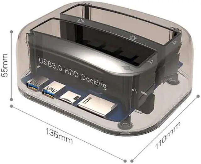 Alt view image 4 of 5 - Transparent Dual Bay HDD Dock Docking Station Compact External Hard Disk Drive For 2.5 Inch 3.5 Inch SATA HDD USB 3.0