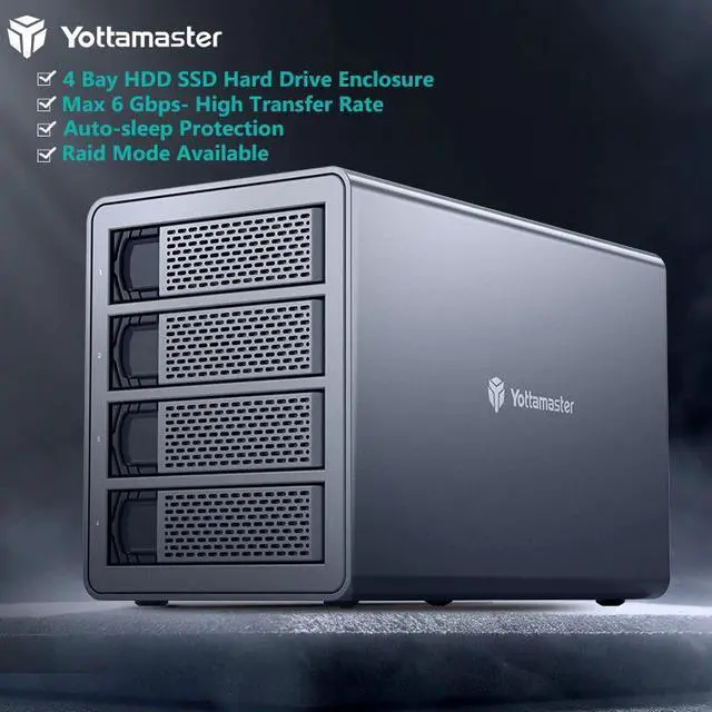 Alt view image 5 of 5 - FS4RU3 4 Bay 2.5" 3.5" USB3.0 External Hard Drive Enclosure 64TB with RAID Function for NAS Expansion HDD SSD Case