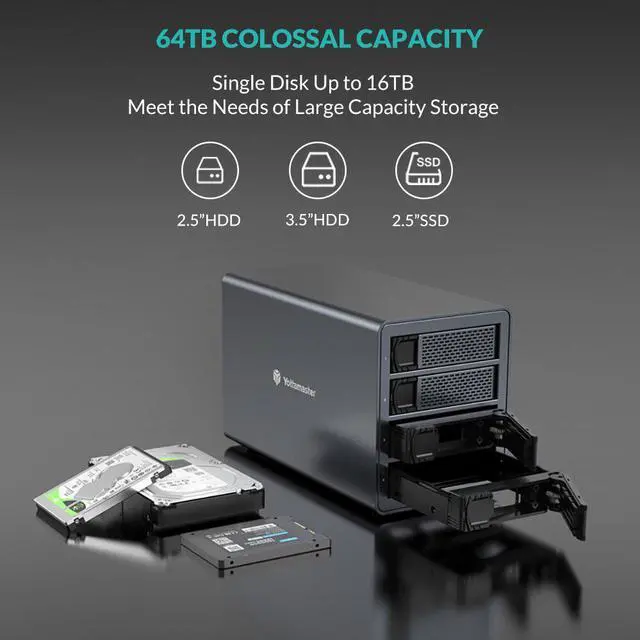 Alt view image 2 of 5 - FS4RU3 4 Bay 2.5" 3.5" USB3.0 External Hard Drive Enclosure 64TB with RAID Function for NAS Expansion HDD SSD Case