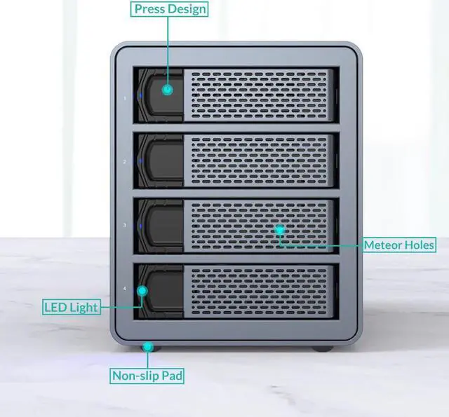 Alt view image 3 of 5 - FS4RU3 4 Bay 2.5" 3.5" USB3.0 External Hard Drive Enclosure 64TB with RAID Function for NAS Expansion HDD SSD Case
